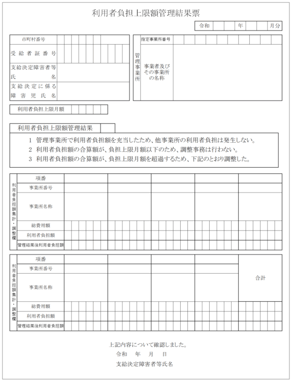 利用者負担上限額管理結果票